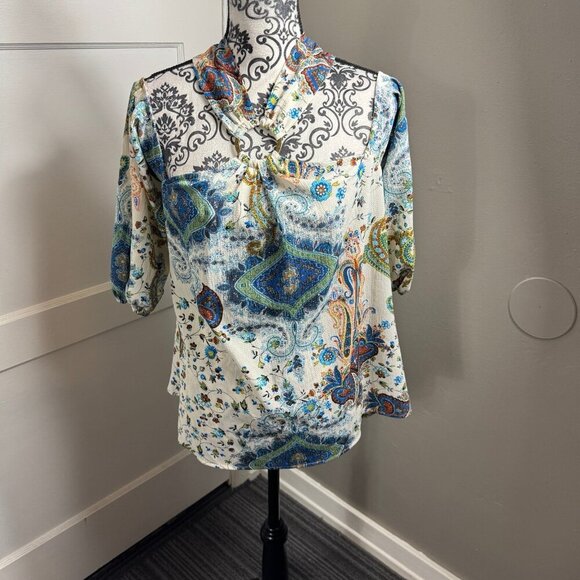 Entro Paisley & Floral Print Cold Shoulder high neck blouse. Size medium - Picture 1 of 7
